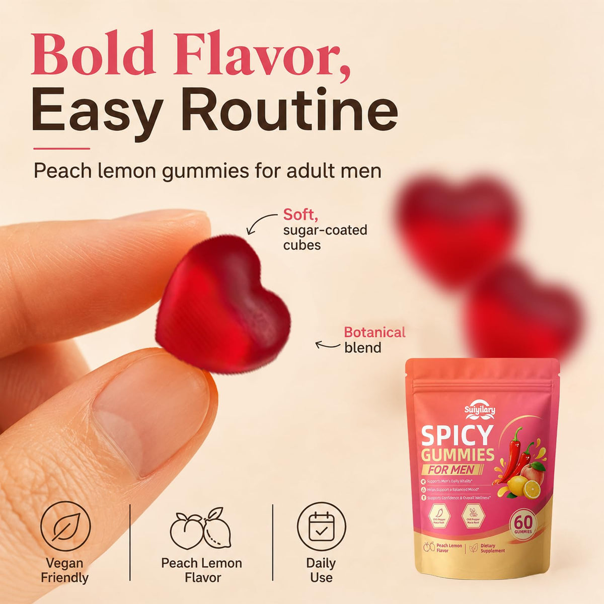 Ingrédients des gummies Suiyilary, vue rapprochée des extraits utilisés