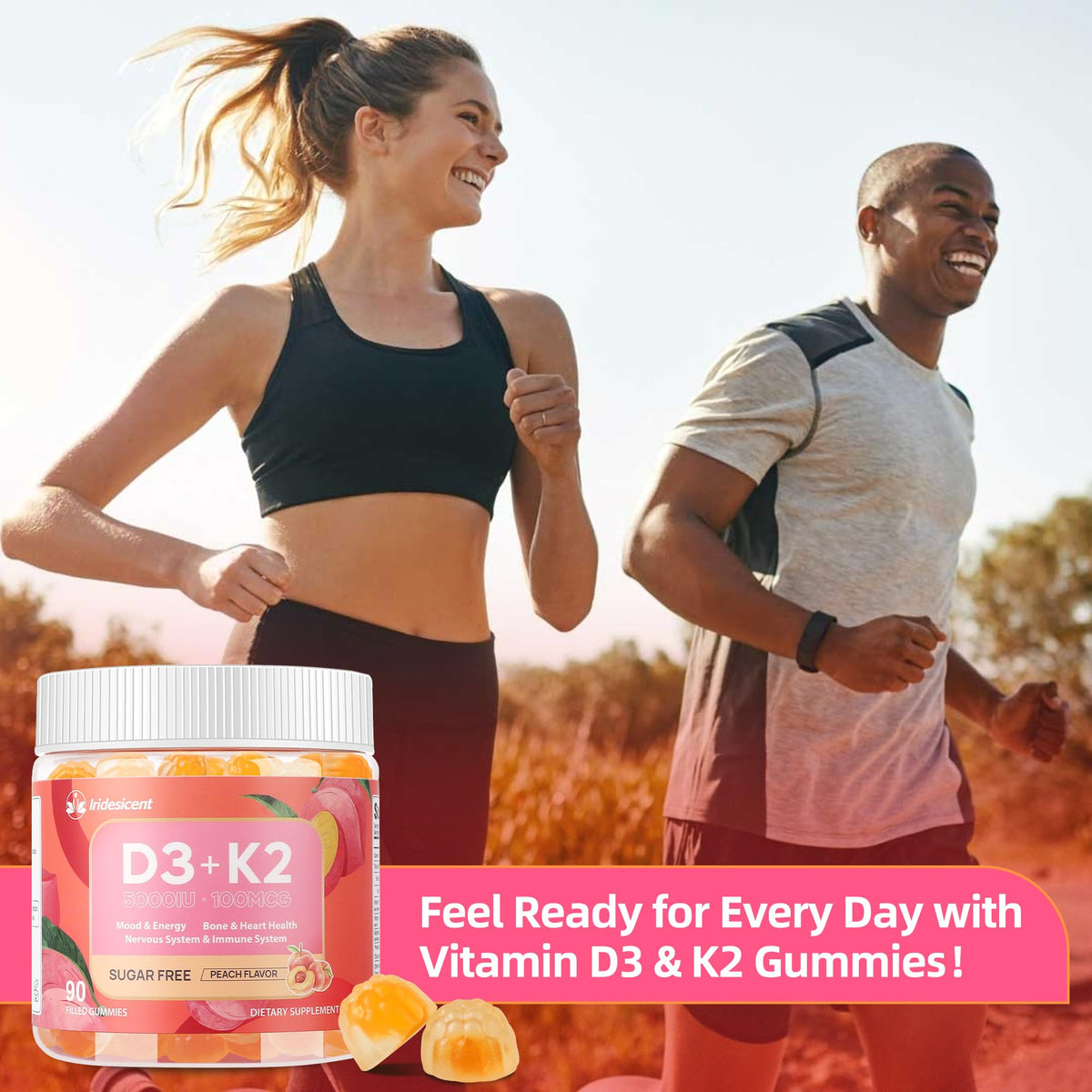 Ingrédients des gummies Vitamine D3 K2 IRIDESICENT sur l'étiquette