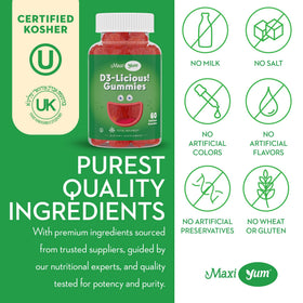 Ingrédients des gummies Vitamine D3 Maxi Health sur l'étiquette