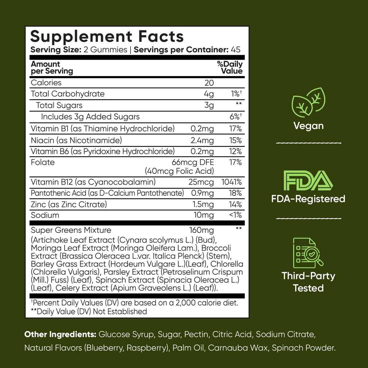 Ingrédients des gummies WeightWorld Super Greens sur l'étiquette