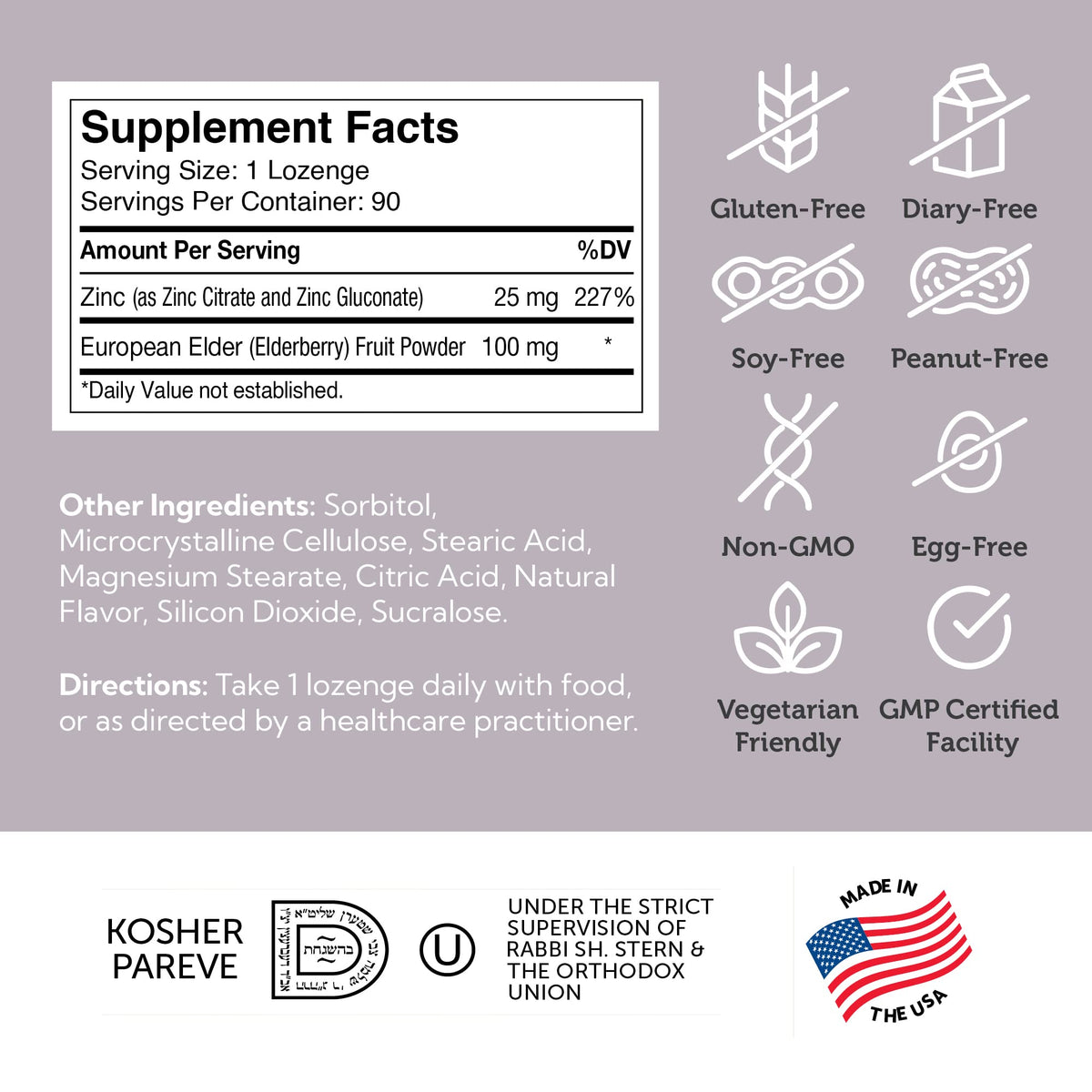 Ingrédients des Lozenges de Zinc et Sureau Zahler