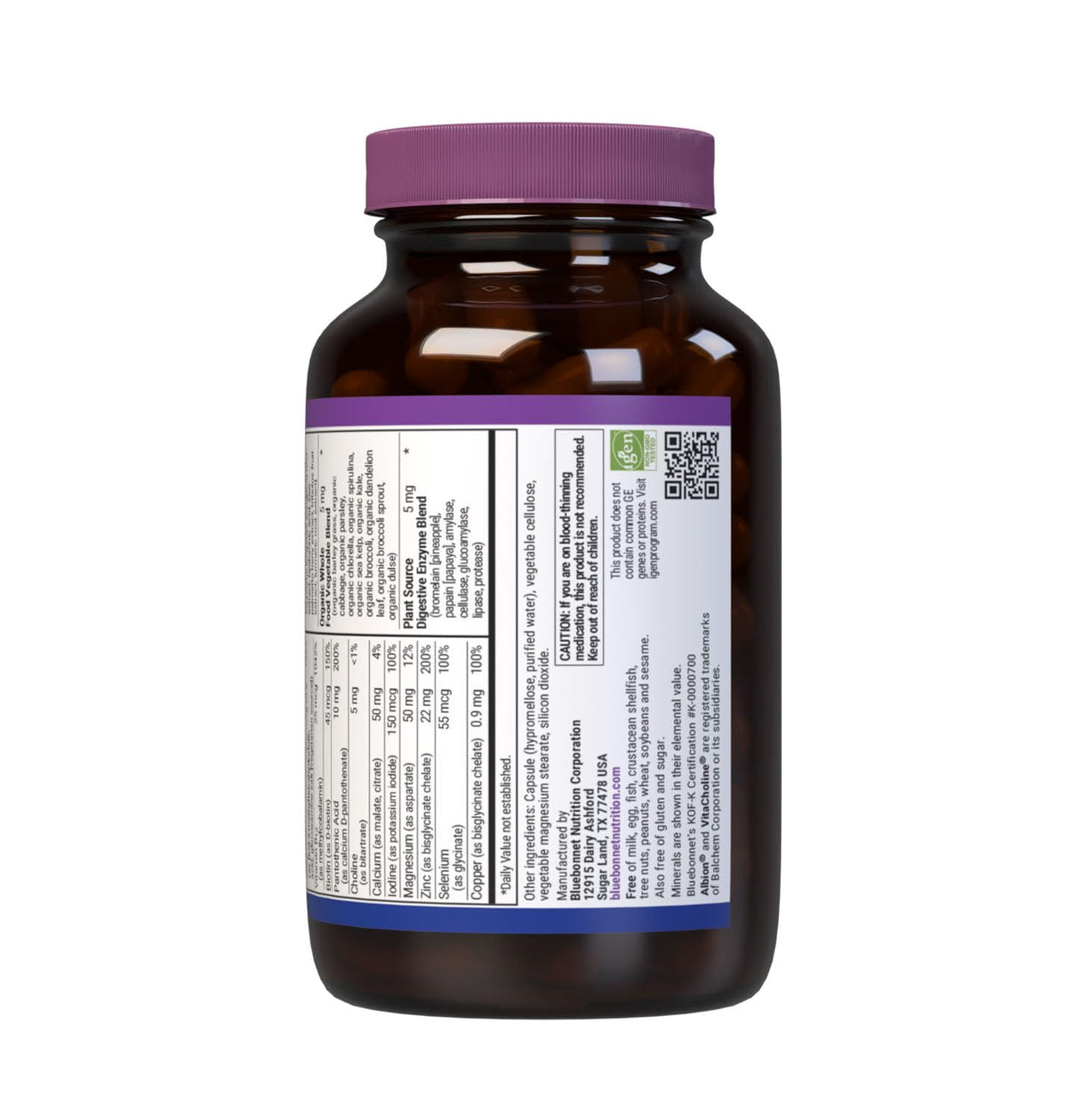 Ingrédients des multivitamines BlueBonnet pour hommes 40+, vue rapprochée