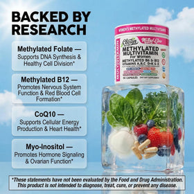 Ingrédients des multivitamines methylées Clean Nutraceuticals sur une table
