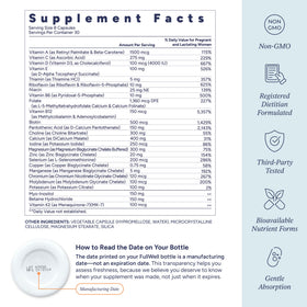 Ingrédients des Multivitamines Prénatales FullWell sur l'emballage