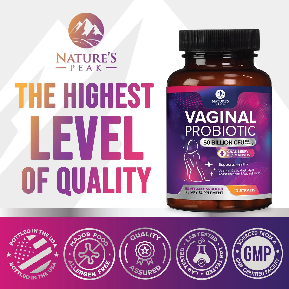 Ingrédients des probiotiques vaginales Nature's Peak