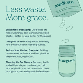 Ingrédients des True Grace Multivitamines Femme sur une table