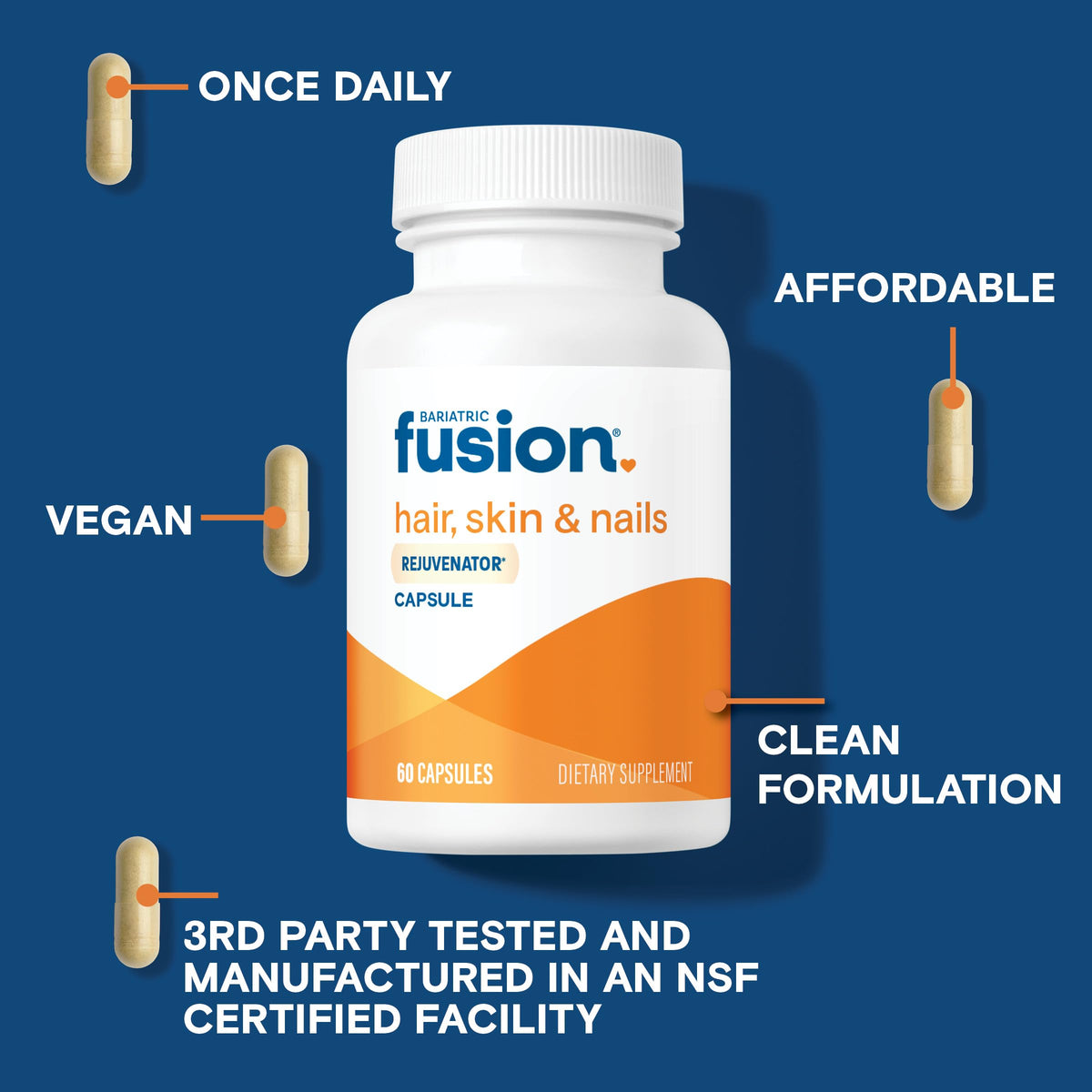 Ingrédients des vitamines Bariatric Fusion pour cheveux, peau et ongles