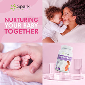 Ingrédients des vitamines prénatales Spark Nutrition sur fond blanc