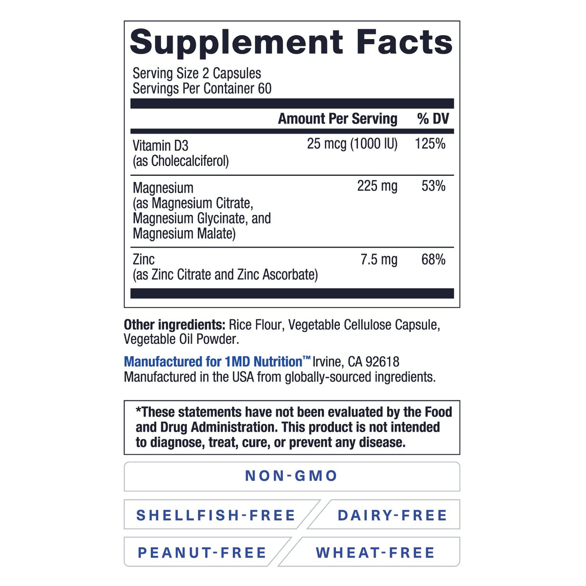 Ingrédients du 1MD Nutrition MagMD Plus sur l'étiquette