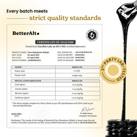 Ingrédients du Better Alt Shilajit Pur Himalayen