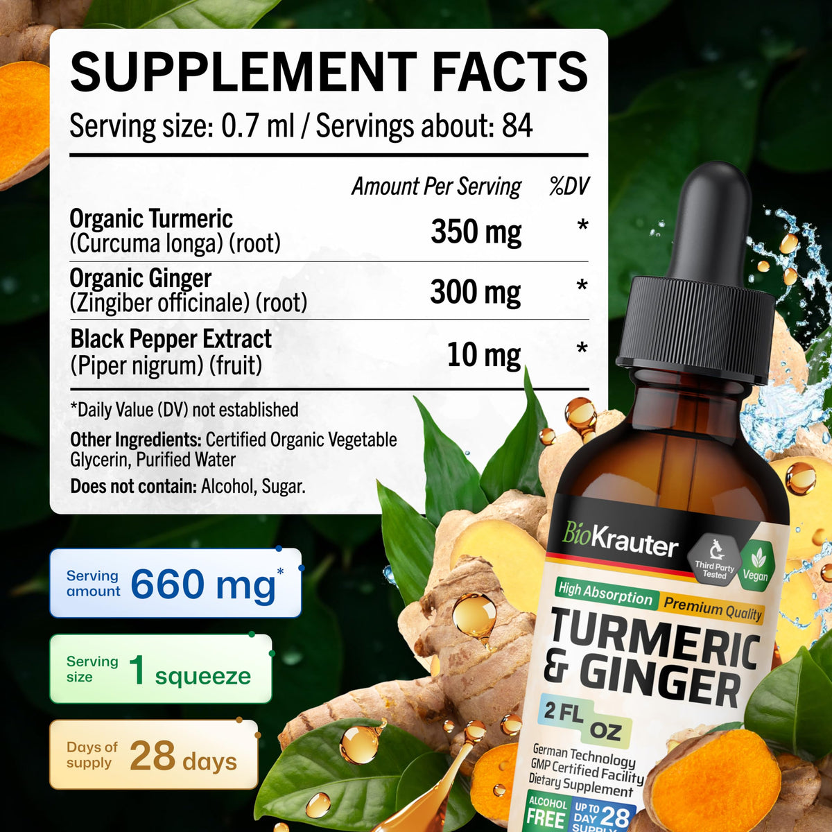 Ingrédients du BIO KRAUTER Curcuma et Gingembre sur l'emballage