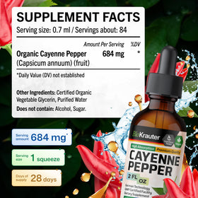 Ingrédients du BIO KRAUTER Extrait de Poivre de Cayenne sur l'étiquette