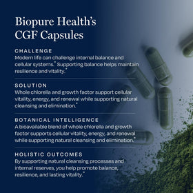 Ingrédients du BioPure Chlorella Growth Factor sur une table