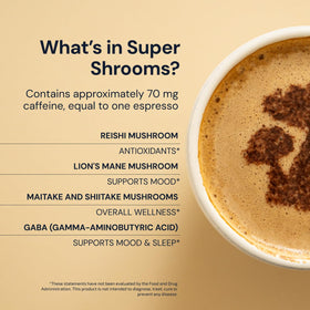 Ingrédients du Blueprint Bryan Johnson Super Shroom Coffee sur une table