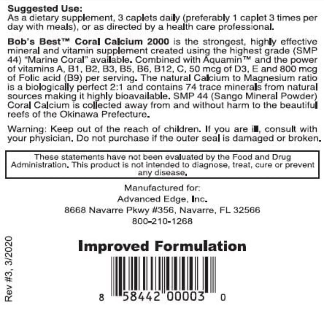Ingrédients du BOB'S BEST Coral Calcium 2000 mg