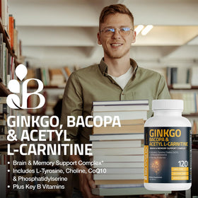 Ingrédients du Bronson Ginkgo Bacopa Acétyl L-Carnitine sur l'emballage