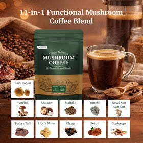 Ingrédients du café aux champignons LAVANOVA sur une table