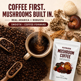 Ingrédients du café aux champignons PUTRIZEN sur l'emballage