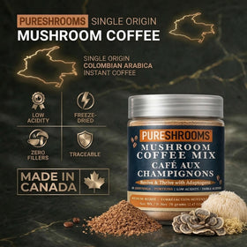 Ingrédients du Café Instantané PureShrooms sur une table