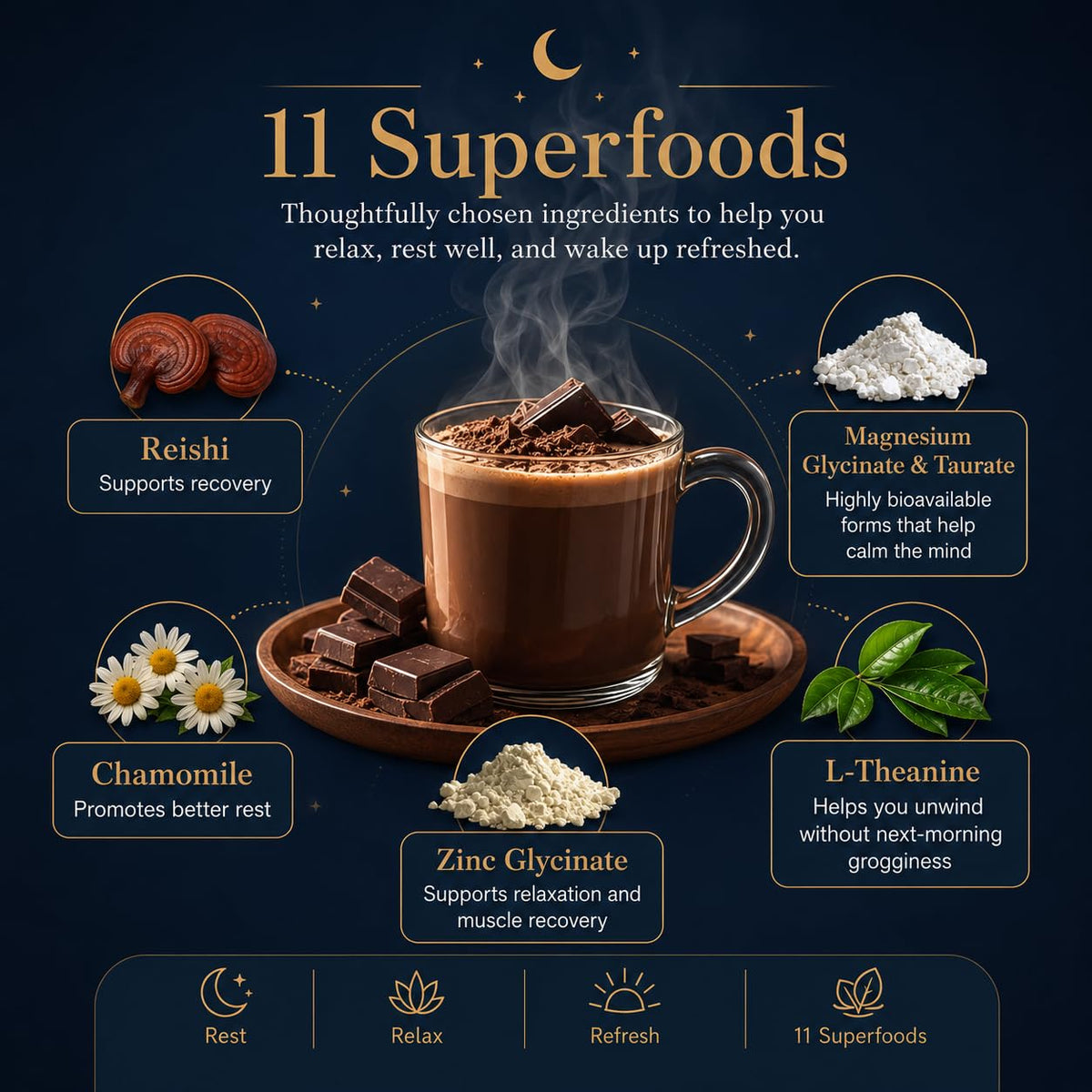 Ingrédients du chocolat chaud Dream Cocoa sur une table