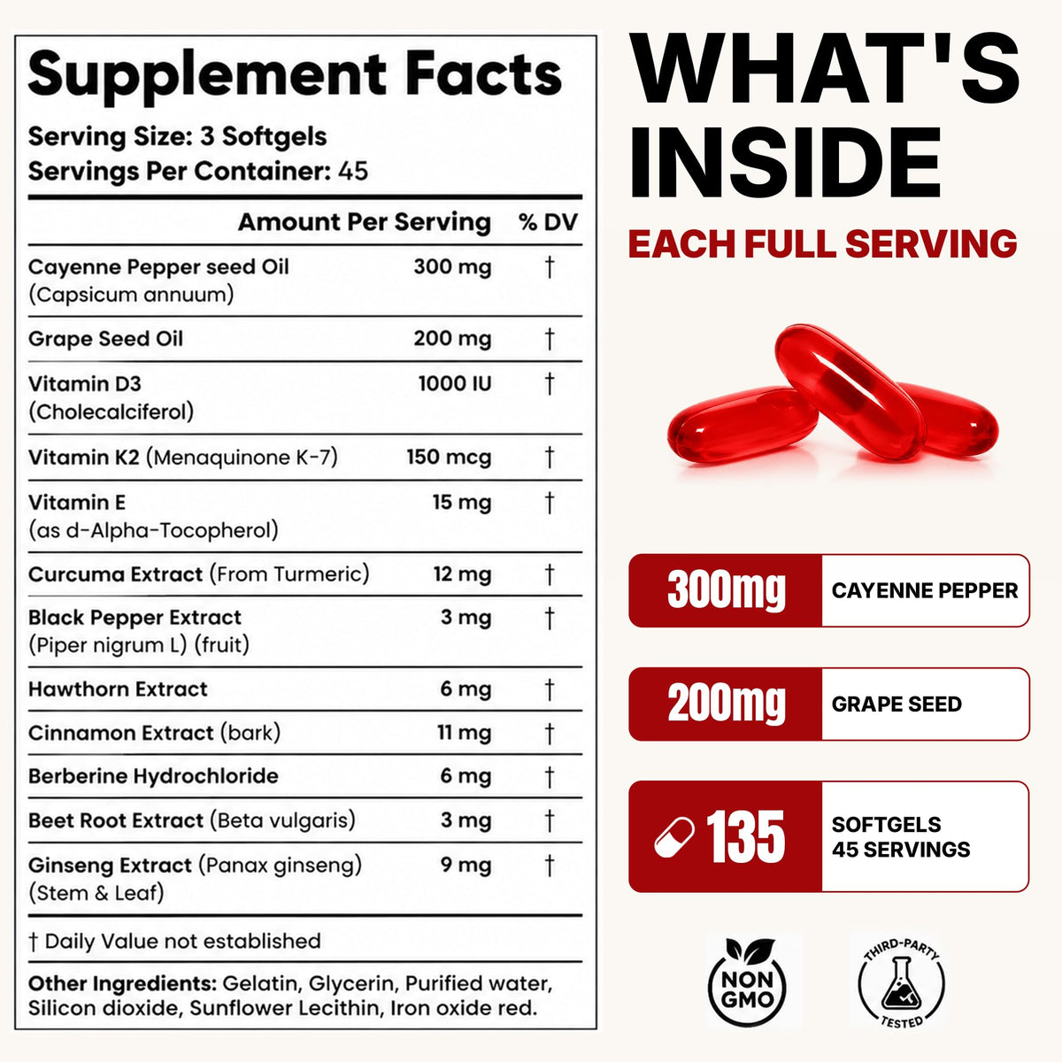 Ingrédients du Clear Probiotics Cayenne 300mg en gros plan