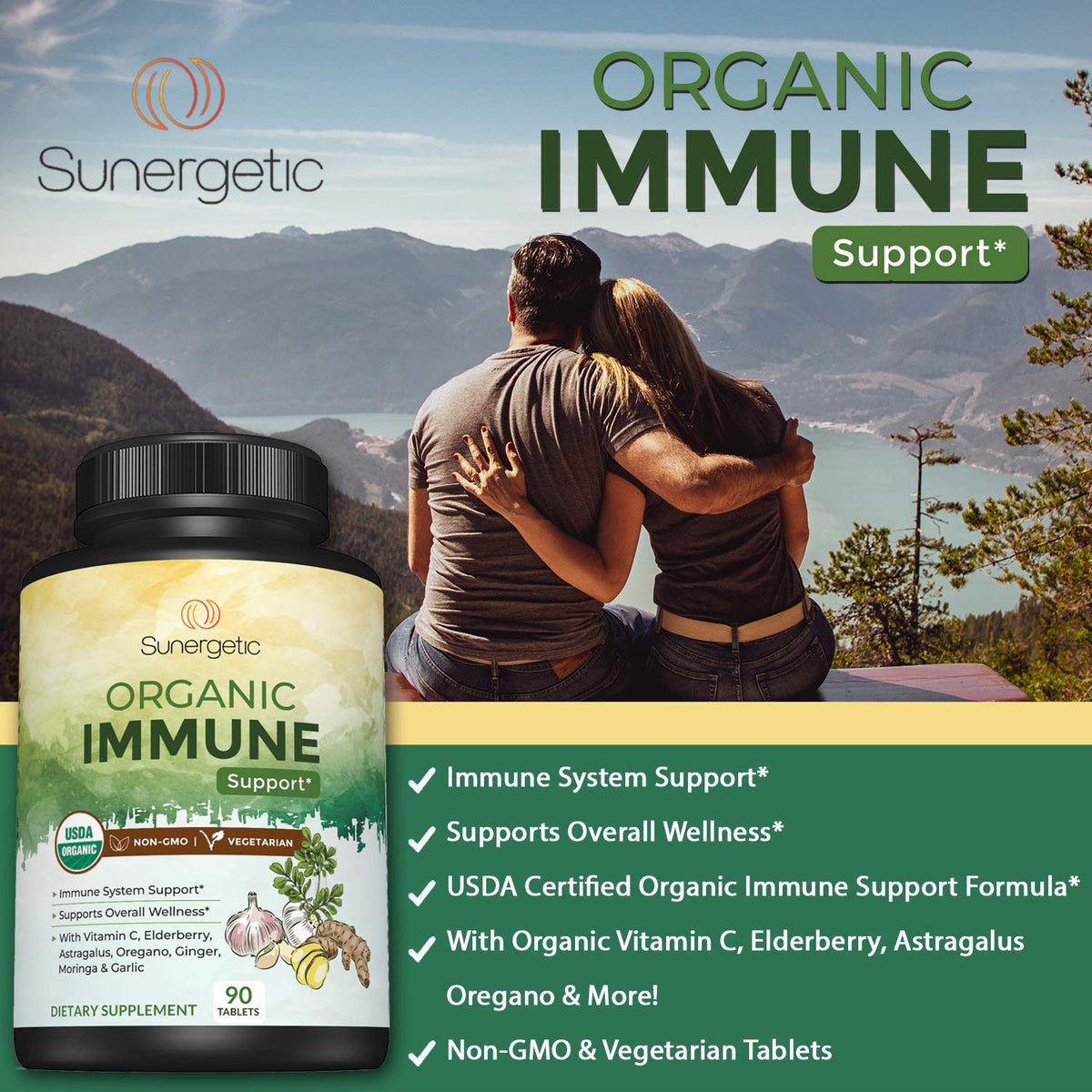Ingrédients du complément alimentaire bio Sunergetic, vue rapprochée