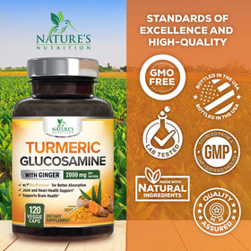 Ingrédients du complément alimentaire Curcuma Nature's Nutrition sur une table