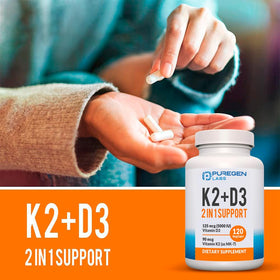 Ingrédients du complément alimentaire K2 MK7 et D3 5000 UI P Puregen Labs