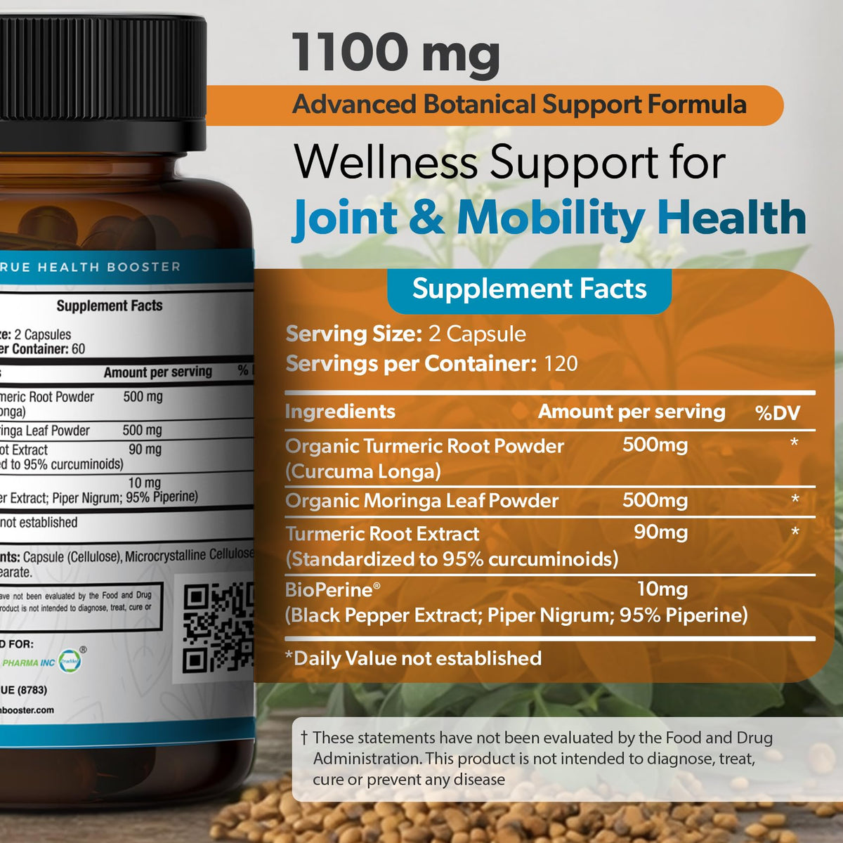 Ingrédients du complément alimentaire Moringa Curcuma TRUEMED
