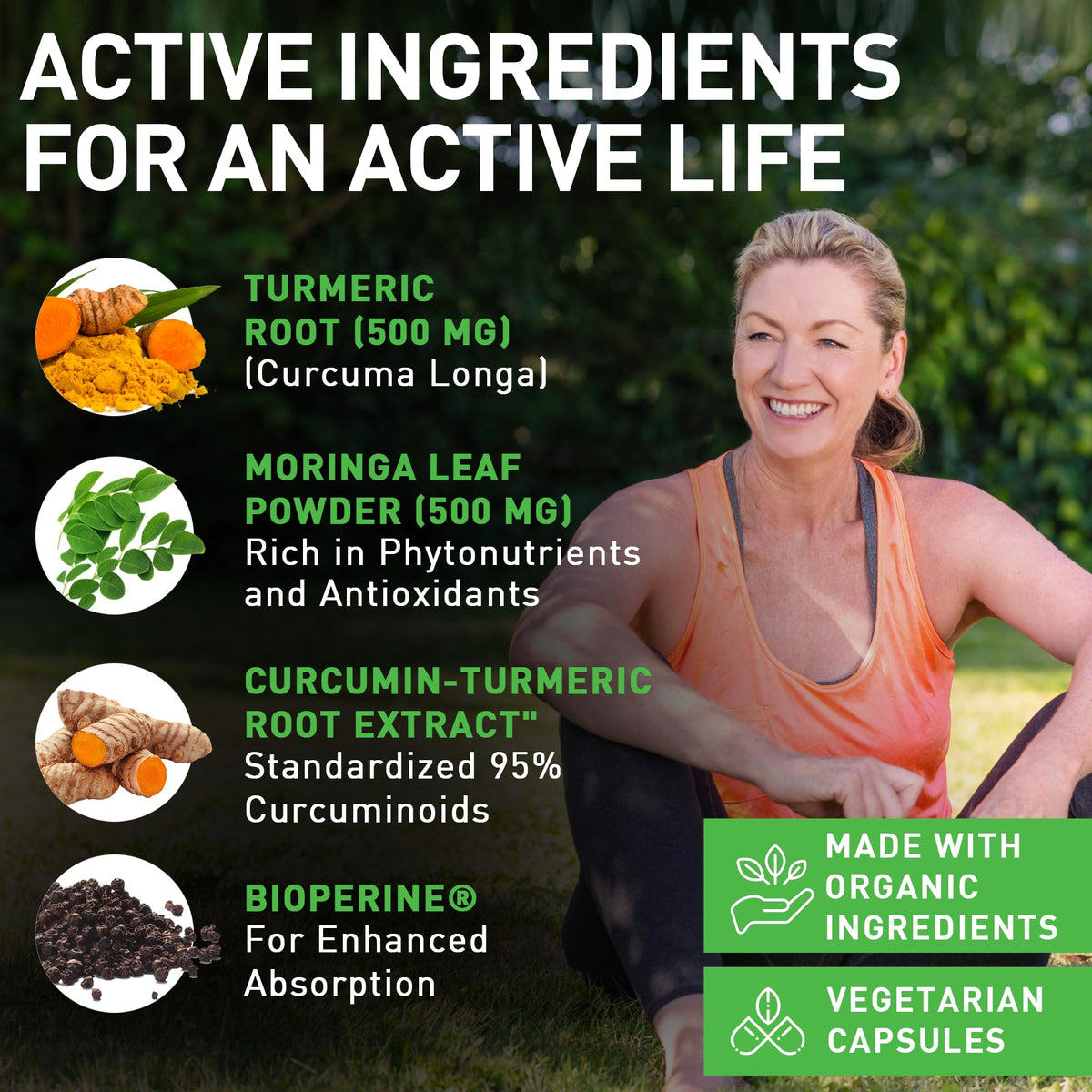 Ingrédients du complément alimentaire PIUS NATURE Curcuma Moringa