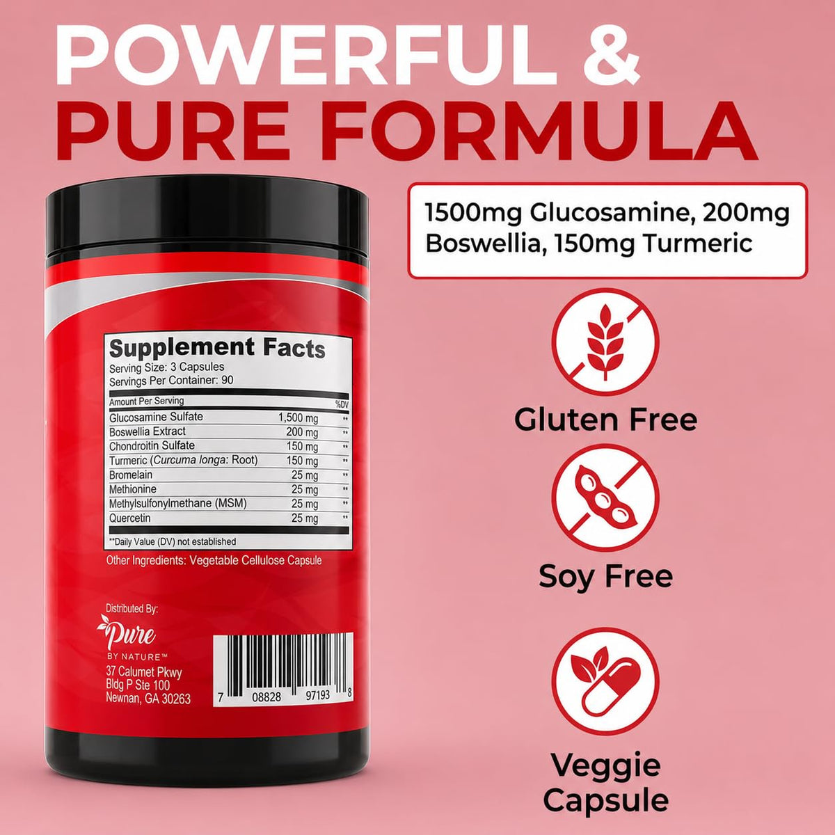 Ingrédients du complément alimentaire Pure By Nature sur une table