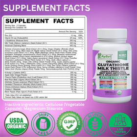 Ingrédients du complément AyBet Glutathione et Chardon-Marie