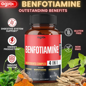 Ingrédients du complément Benfotiamine d'agobi sur une table