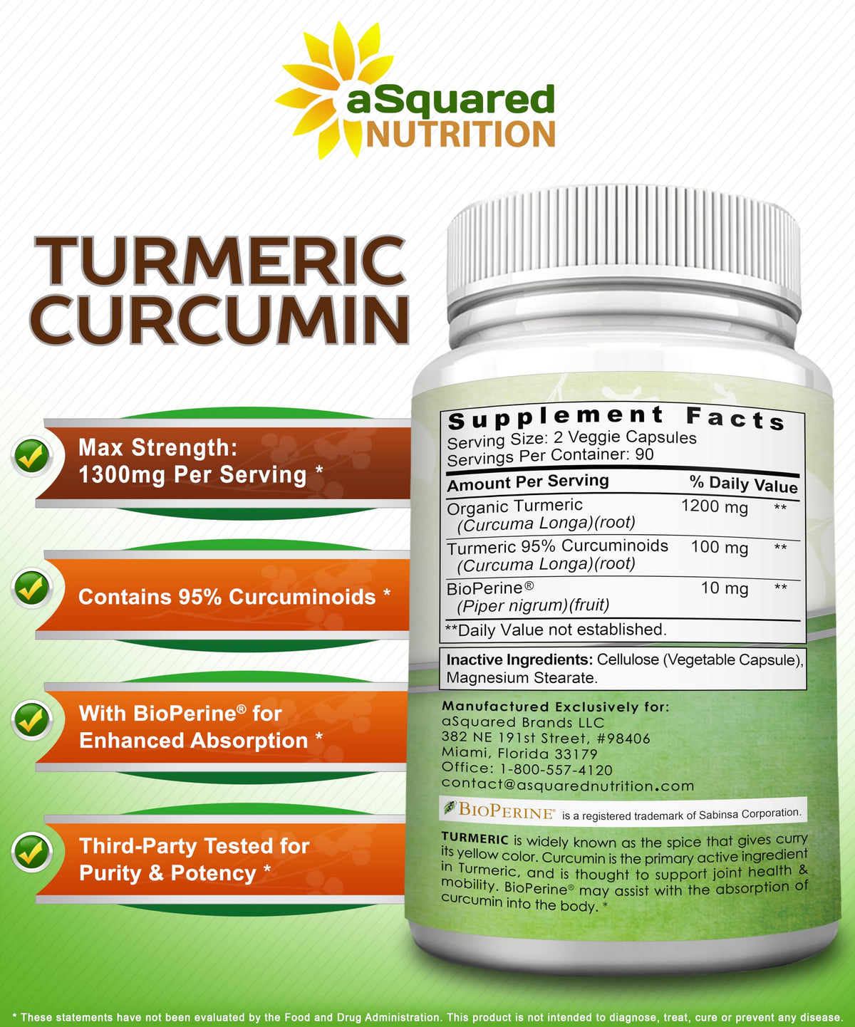Ingrédients du complément Curcuma aSquared Nutrition