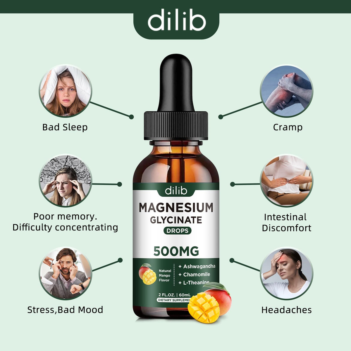Ingrédients du complément de magnésium glycinate dilib