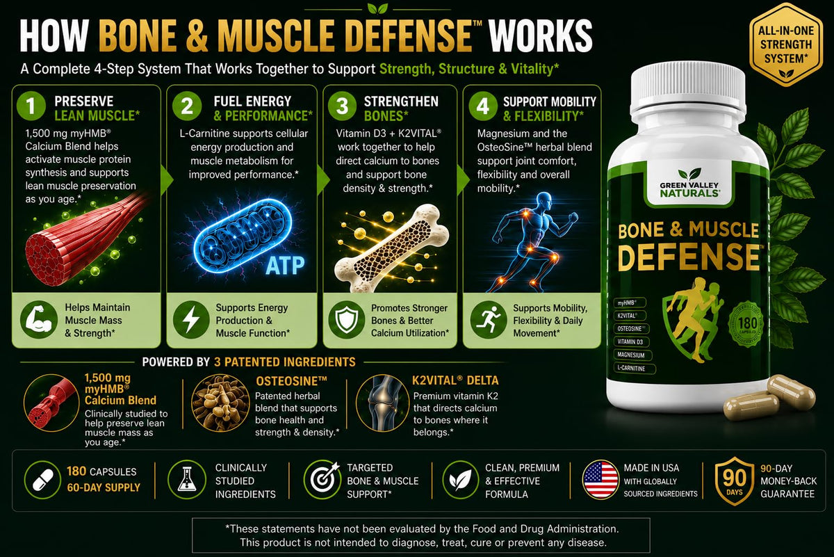 Ingrédients du complément Défense Os & Muscles de GREEN VALLEY NATURALS