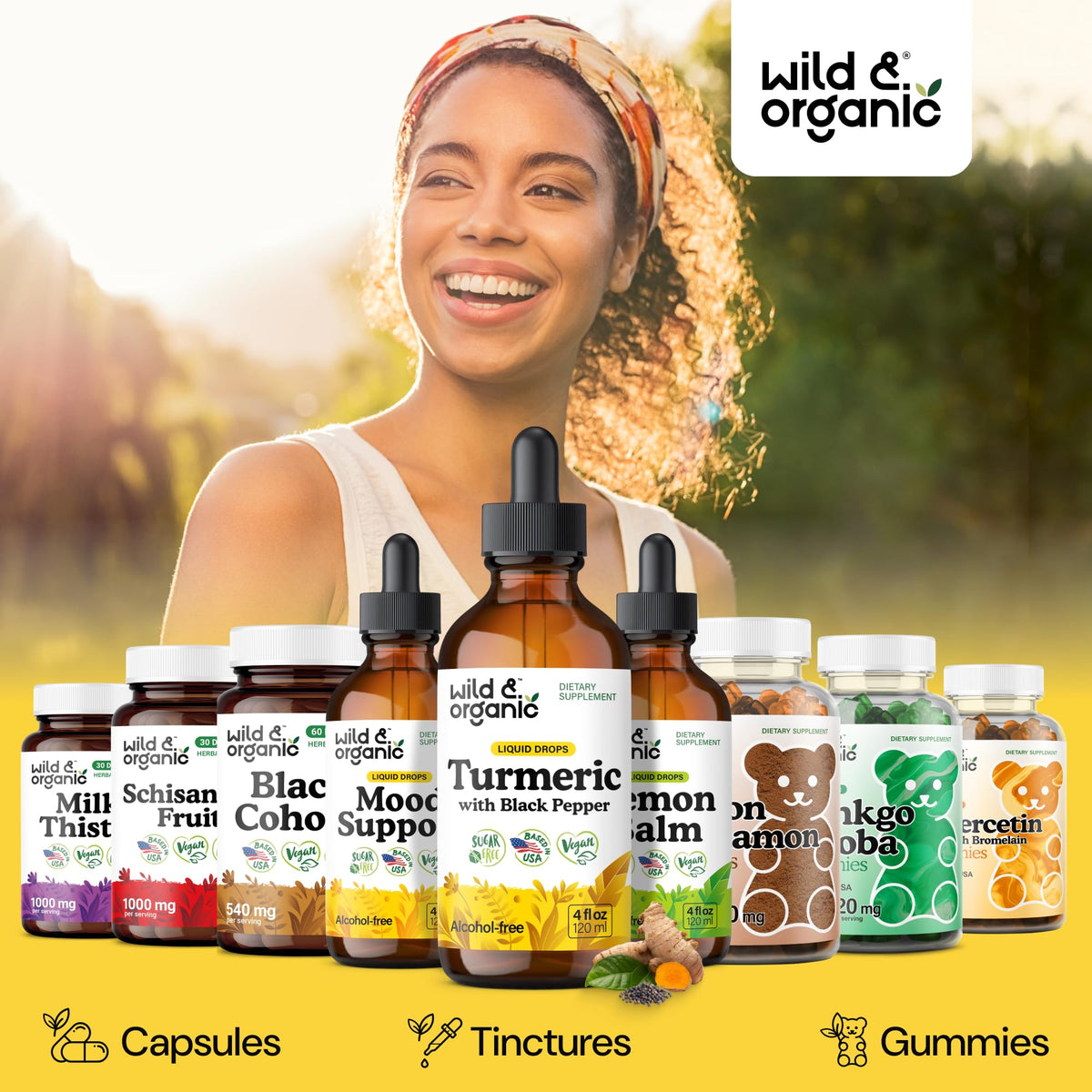 Ingrédients du complément liquide de curcuma Wild & Organic