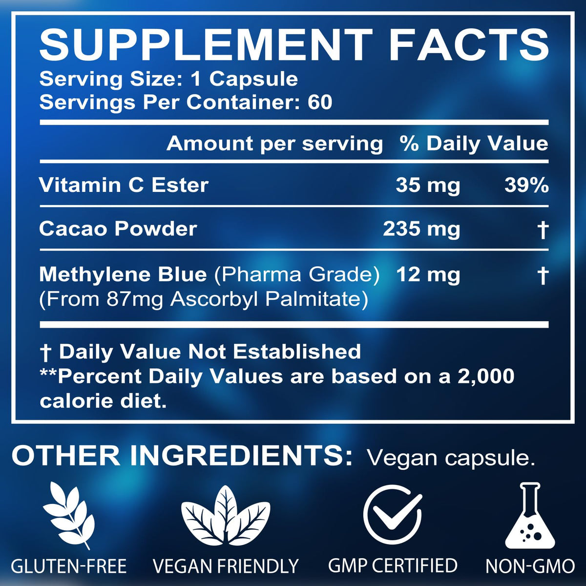 Ingrédients du complément Methylene Blue YEMFGQOE