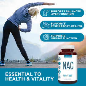 Ingrédients du complément NAC 1000 mg de Truevantage Nutrition, affichés sur l'emballage