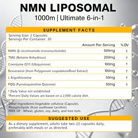Ingrédients du complément NMN 1000mg klieop sur fond clair