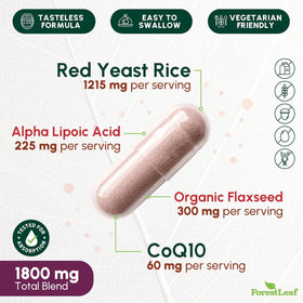 Ingrédients du complément Riz Rouge 1215 mg de ForestLeaf