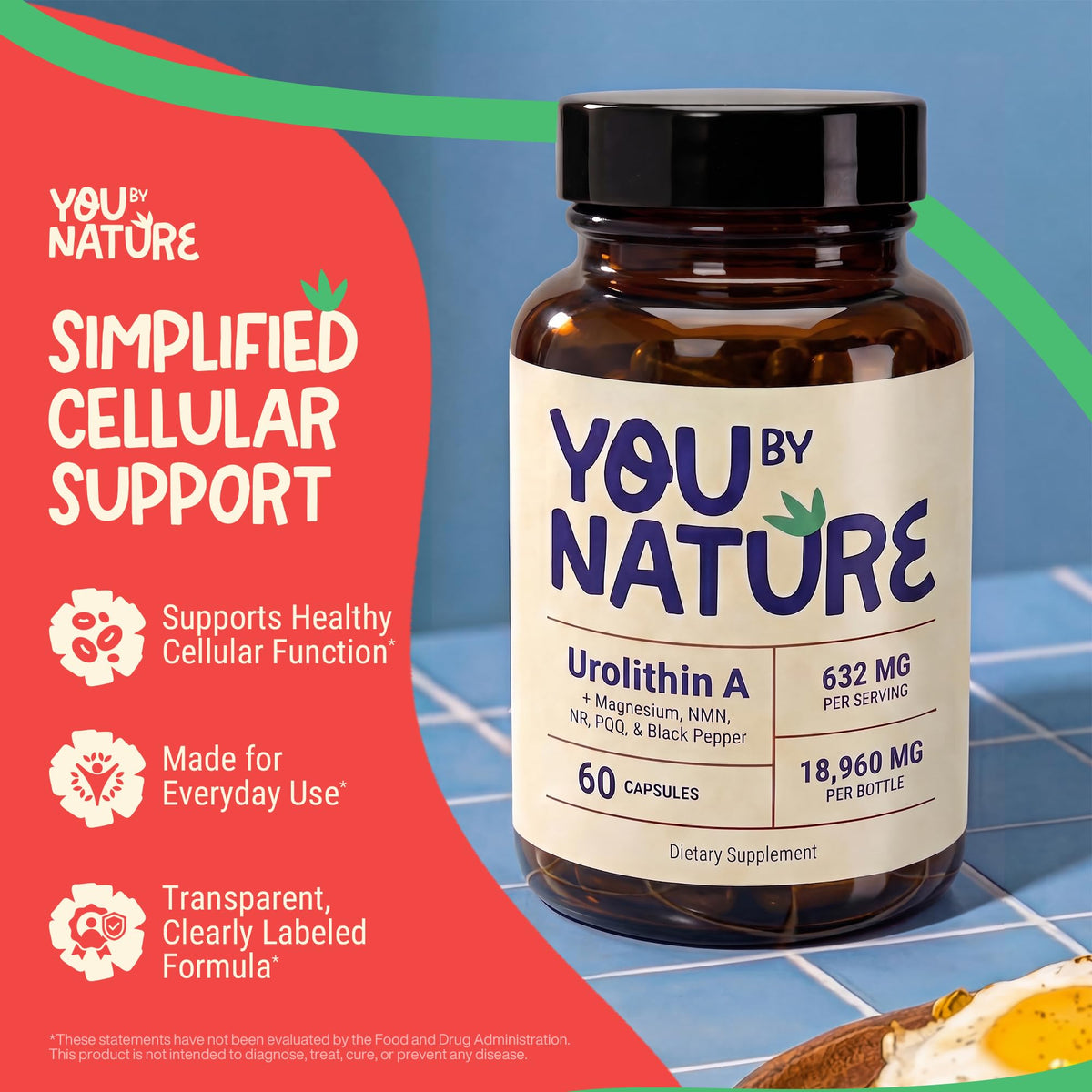 Ingrédients du complément YOUBYNATURE Urolithin A sur l'étiquette