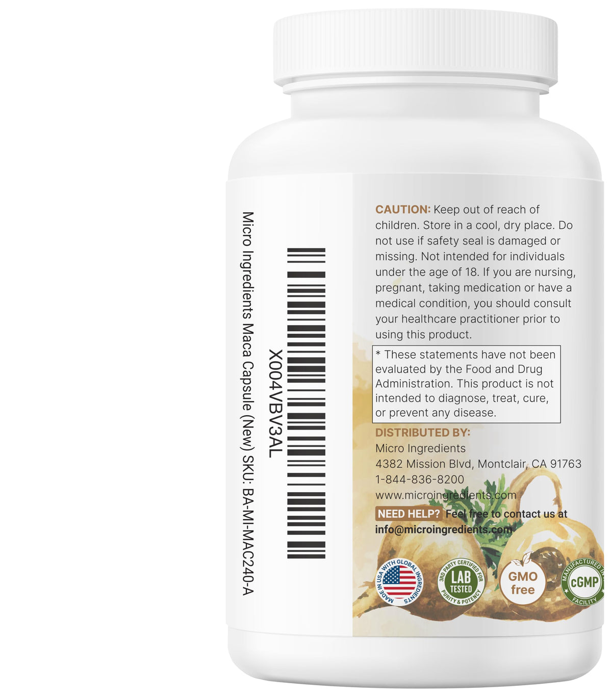Ingrédients du complexe de Maca Root de Micro Ingredients