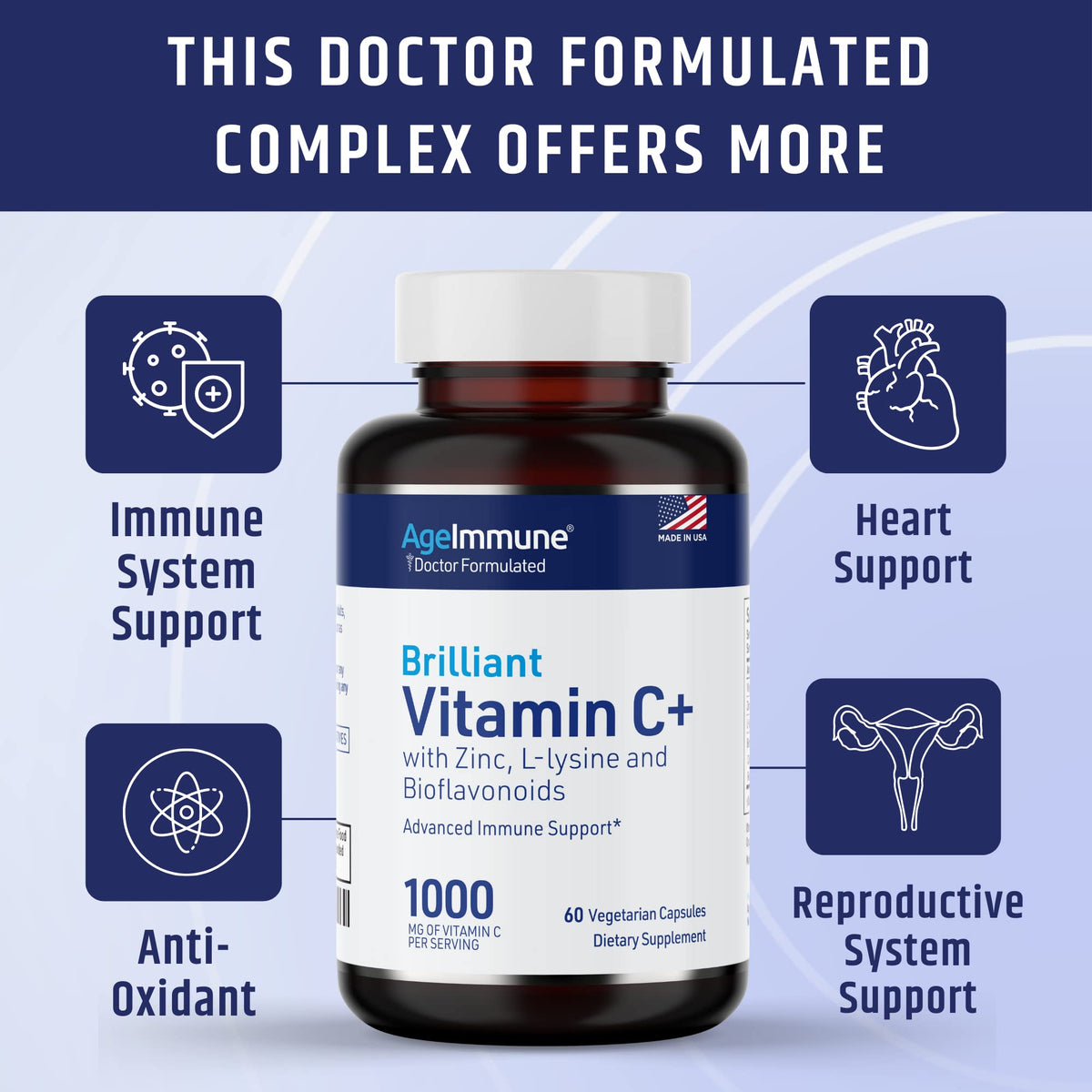 Ingrédients du Complexe de Vitamine C AgeImmune sur l'étiquette