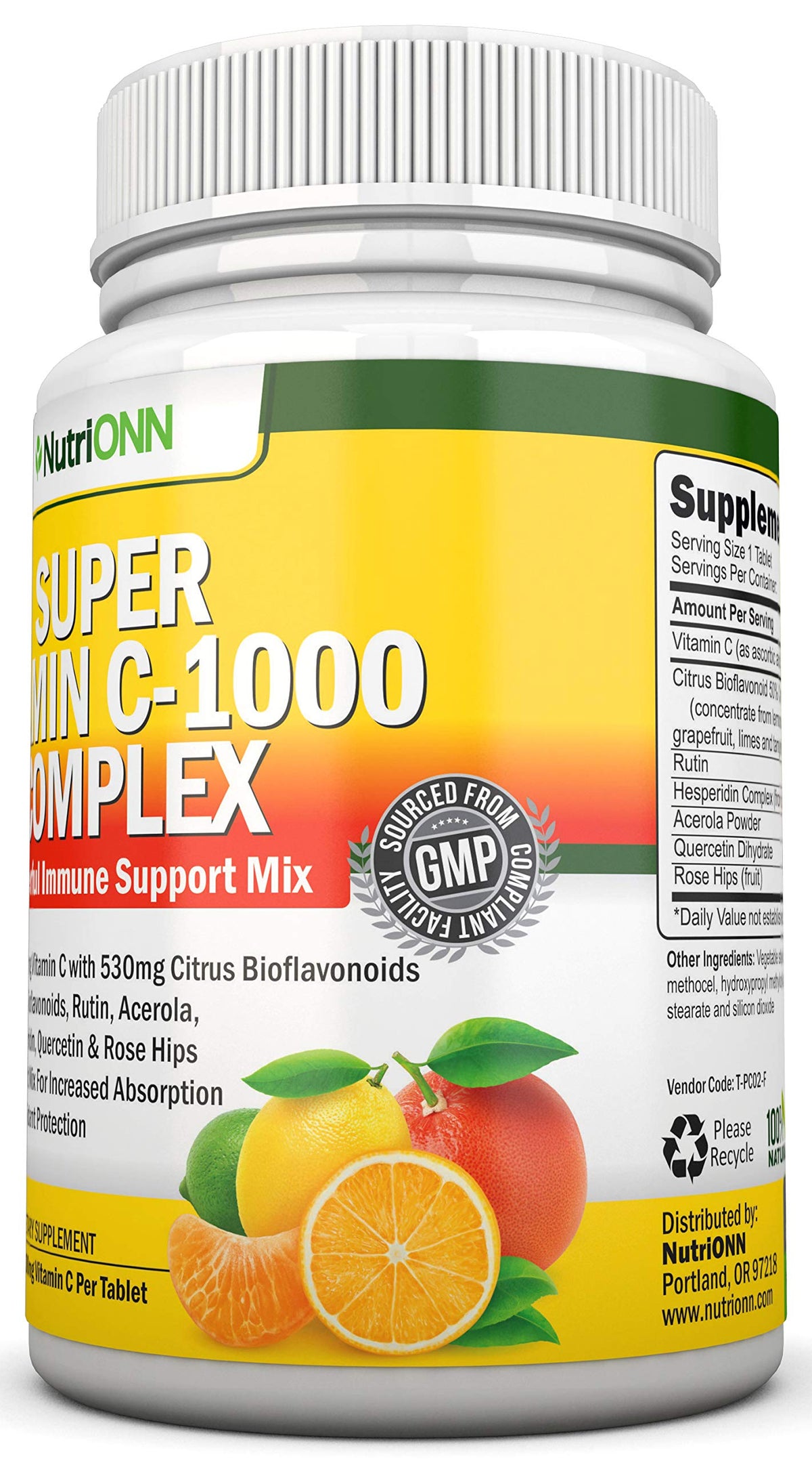 Ingrédients du Complexe de Vitamine C NutriONN sur l'étiquette