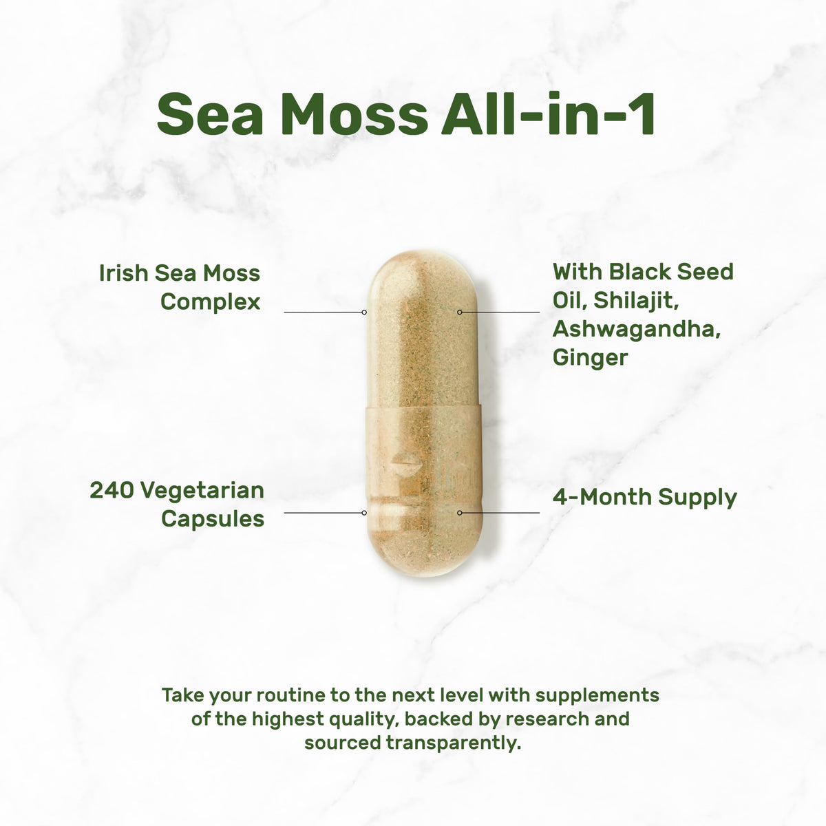Ingrédients du complexe Irish Sea Moss sur l'étiquette du flacon