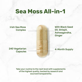 Ingrédients du complexe Irish Sea Moss sur l'étiquette du flacon