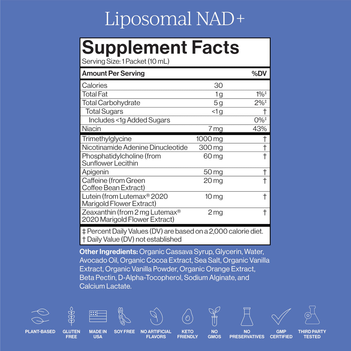 Ingrédients du CYMBIOTIKA Liposomal NAD+