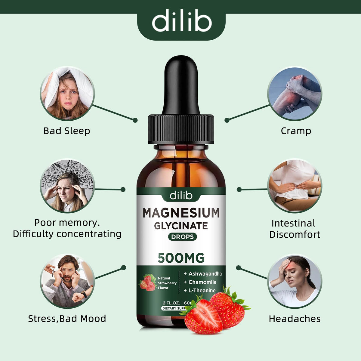 Ingrédients du dilib Magnésium Glycinate sur une table