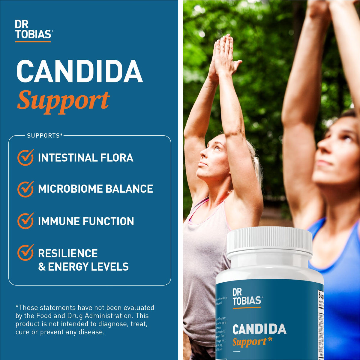 Ingrédients du Dr. Tobias Support Candida Complex sur fond blanc